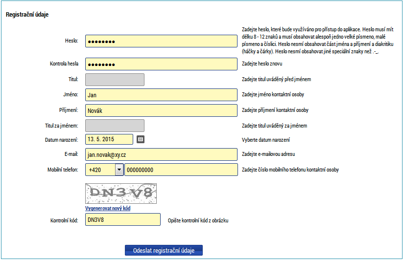 Registrace se skládá celkem ze tří kroků. Pro registraci je třeba vlastnit email (který není ještě v systému registrován) a mobilní telefonní číslo.