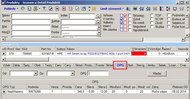 Nový modul Import OPG Vytvořen nový modul Import OPG (v menu Moduly -> Importy -> Import OPG), který importuje na produkty uvedené ve zdrojovém dokumentu příslušné hodnoty OPG.