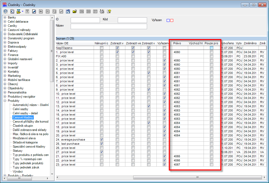 Výroba Položky výrobních příkazů Přidaný filtr pro Adresu a datum vytvoření OD DO.