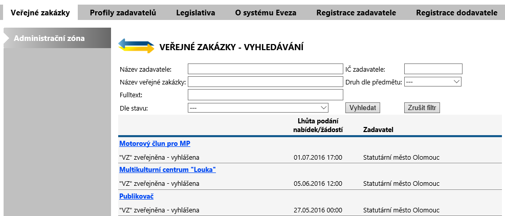 2.1. Profil zadavatele Eveza Profil zadavatele EVEZA je certifikovaný profil zadavatele ve smyslu zákona o veřejných zakázkách.