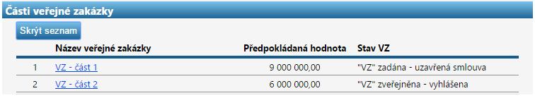 IČ zadavatele: Druh dle předmětu: pole slouží k filtrování VZ zadavatele dle identifikačního čísla pole slouží k filtrování VZ podle předmětu VZ dodávky, služby, stavební práce Po kliknutí na