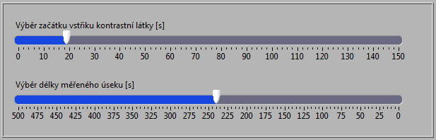 6.2.1 Ovládání části pro výpočet parametrů diluční křivky Tuto část programu aktivujeme pomocí příslušného přepínače, který přepneme do polohy zapnuto, přičemž přepínač pro první část přepneme do