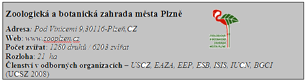 středních škol, speciální programy pro hendikepované děti, soutěže a doprovodné akce u příležitosti významných dnů, např. Den ptactva, Den Země, Den zvířat apod.