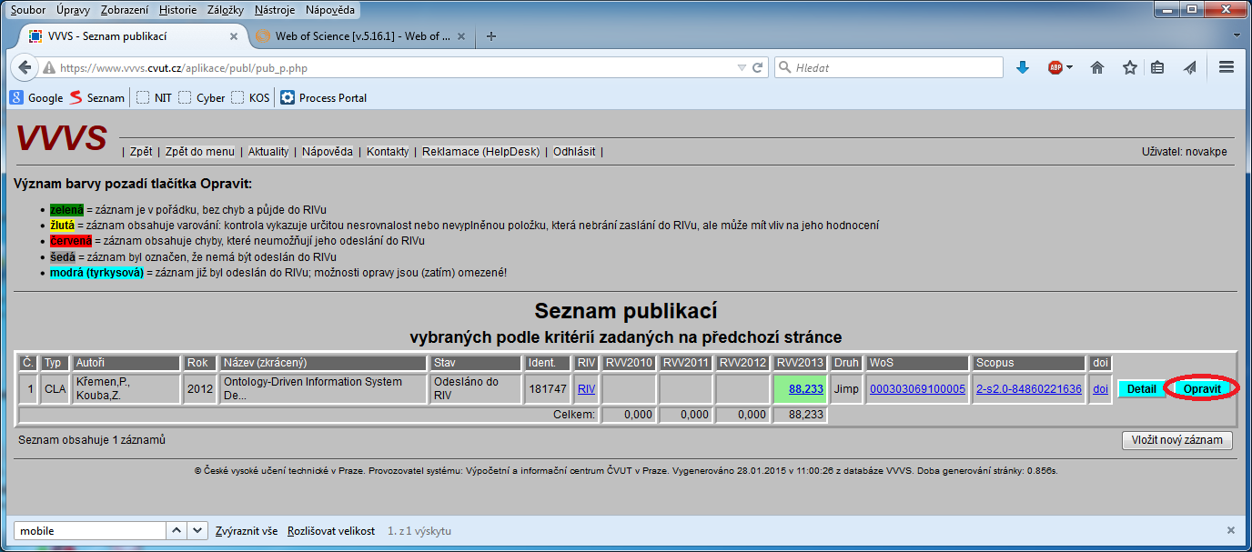 o Pokud nehledám podle celého názvu článku, tak za název dávám procenta, protože název může být i delší, například Ontology-Driven Information System Design% (%neco% - hledám texty co obsahují někde