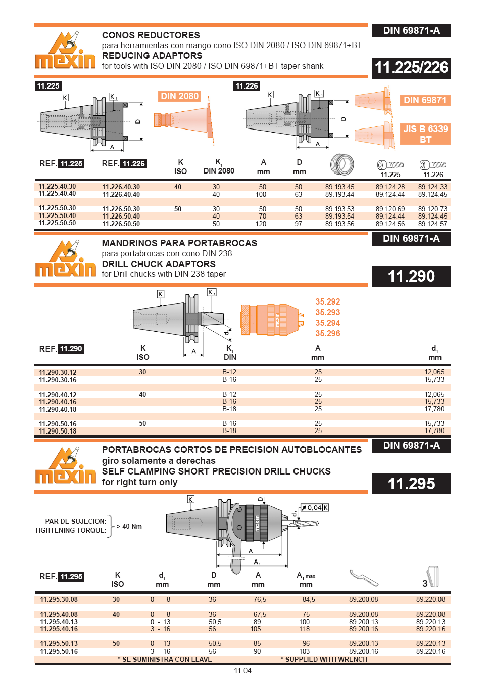 REDUKCE pro stopky ISO DIN 2080 / ISO DIN 69871 a MAS-BT TRNY pro vrtačková sklíčidla dle DIN 238