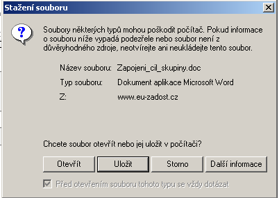 Pomocí tlačítka Stáhnout soubor přílohy si žadatel stáhne formulář povinné přílohy, který je stanoven vyhlašovatel výzvy.