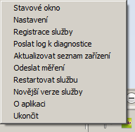 Důležité informace: Kliknutím pravým tlačítkem myši na ikonu služby na stavovém řádku máte možnost kontrolovat program evito Win Service: Stavové okno otevře program evito Win Service.