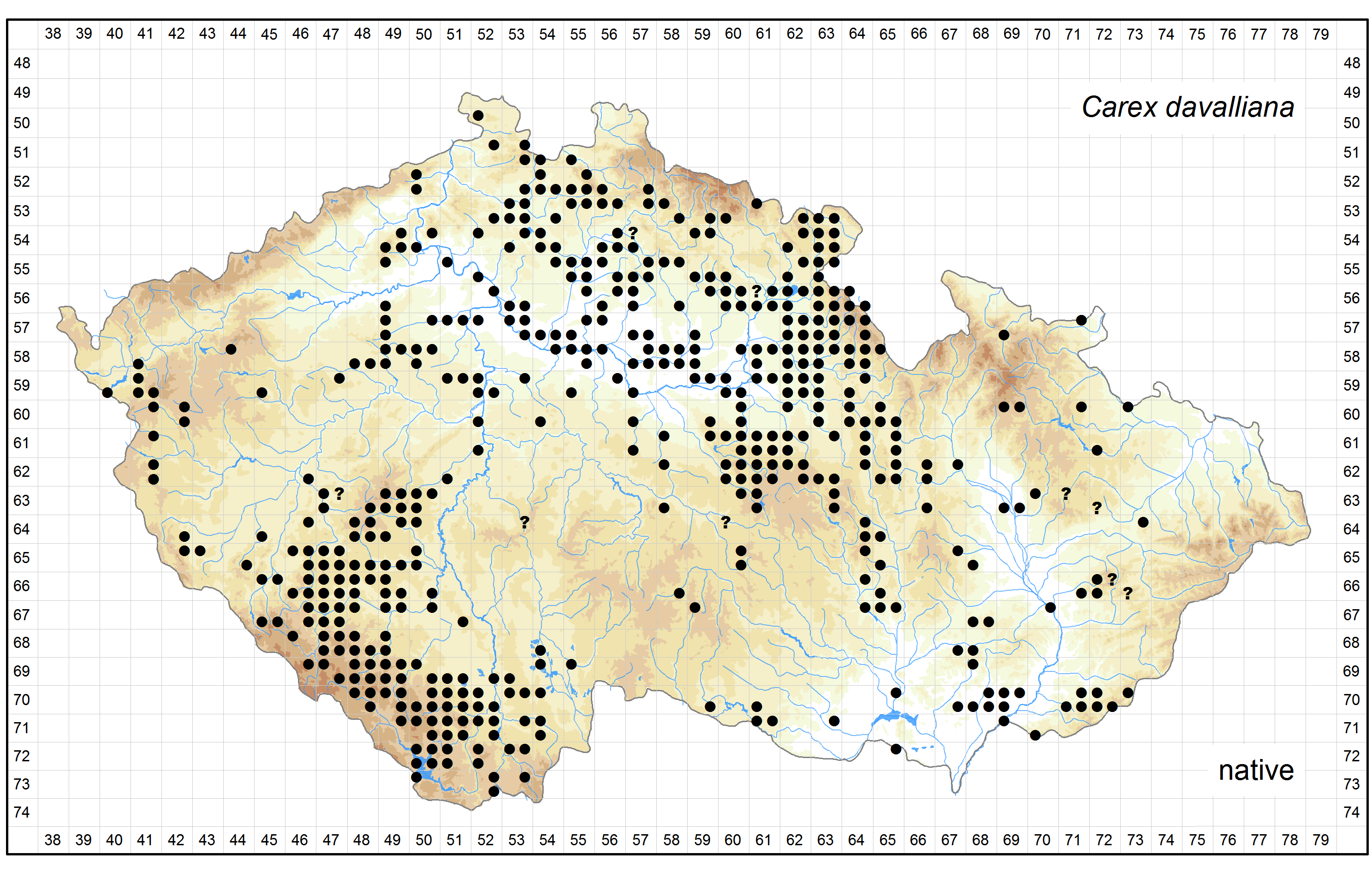 Distribution of Carex davalliana in the Czech Republic Author of the map: Vít Grulich, Radomír Řepka Map produced on: 18-11-2015 Database records used for producing the distribution map of Carex