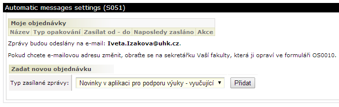 Automatické zprávy Na této stránce si můžete objednat