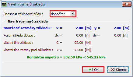 Poznámka: Přitížení v okolí patk má vliv pouze na výpočet sedání a natočení základu, nikoliv na její únosnost.