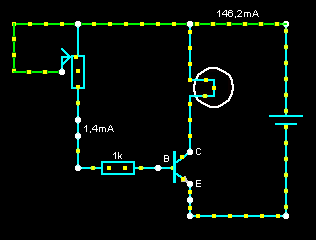 Tranzistor jako proudový zesilovač (simulace) a) Simulace el.