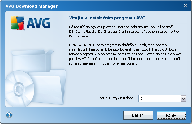 4. AVG Download Manager AVG Download Manager je jednoduchý nástroj, který Vám pomůže vybrat a sestavit správný instalační balík pro instalaci Vašeho programu AVG.