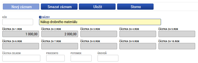 Přidání nového řádku rozpočtu V rámci rozpočtu je také možné přidávat nové podpoložky/řádky.