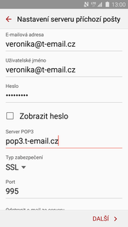 Ostatní 1. V menu stisknete ikonu E-mail. 2. Vyplníte vaši e-mailovou adresu, heslo a ťuknete na RUČNÍ NASTAVENÍ. 3.