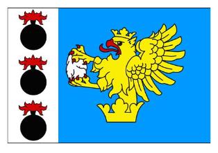 Verze 5 Znak č.5 V modrém štítě pod stříbrnou rozšířenou hlavou štítu s třemi černými, červeně hořícími granáty vedle sebe, ze zlaté koruny vyrůstající zlatý korunovaný gryf s červenou zbrojí.