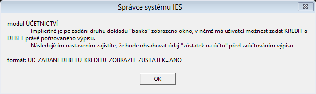 U.21 Pořízení účetního dokladu výpisu z účtu: při zadání kredit/debet zobrazit