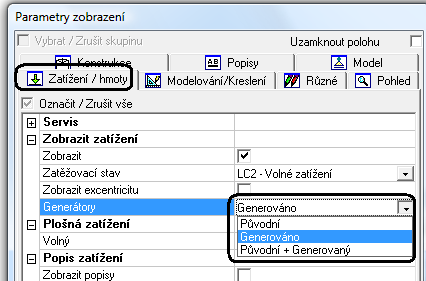 Zobrazení zatížení můžete taky udělat přes parametry nastavení zobrazení. Tím to nastavením zobrazujete zatížení na celé konstrukci. Pozn.