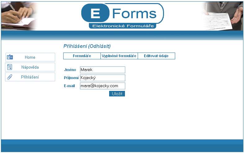 UTB ve Zlíně, Fakulta aplikované informatiky, 2007 54 Poslední položkou menu je Editovat údaje. V této části může uživatel editovat své údaje včetně e-mailové adresy. Obr. 9.