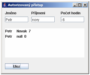 Nyní ještě musíme provést drobnou úpravu v metodě void actionperformed(actionevent e) třídy GUI, nemůžeme již přistupovat k proměnným jmeno, prijmeni a pocethodin přímo, ale musíme použít již