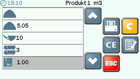 2.2.3 Zobrazení / Editace / Vymazání informací v paměti pro produkt / Naprogramování hustoty produktu CZ694-02.PCX Informace v paměti tvoří: - Celkový náklad tj.