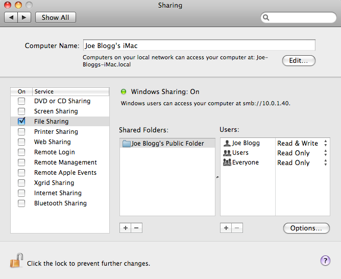 6. Zaškrtněte políčko Share files and folder using SMB (Sdílet soubory a složku pomocí protokolu SMB) a ověřte, že je uživatel skeneru zaškrtnut ve sloupci On (Pro). 7.