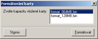 Formátování karty Novou kartu, případně kartu nepoužívanou s hlásiči řady HLM-300, je možné naformátovat po zvolení karty a stisku tlačítka Formátovat zvolenou kartu.