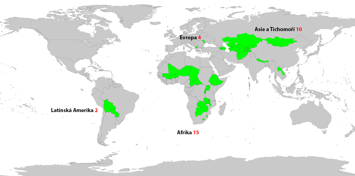 Vnitrozemské rozvojové země (Landlocked Developing Countries LLDCs) Nemožnost přístupu k moři je podle OSN