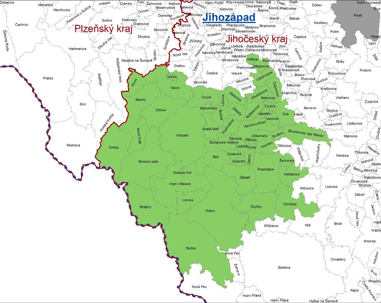 MAS Šumavsko, z. s. Mapa 1 Území MAS Šumavsko, z. s. (S5) Zdroj: mapy.crr.cz Výměra obcí území MAS je velmi rozdílná, jak lze porovnat v následující tabulce.