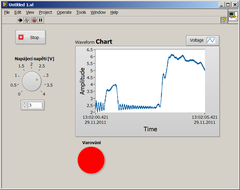 LabVIEW úkoly Příklad 4: rozšiřte předchozí úlohu o zápis dat + indikaci překročení kritické