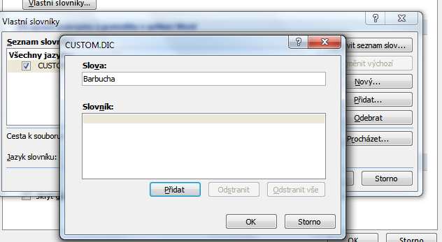 Slovník přidávání slov do slovníku