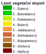 ), vyskytují se zde porostní typy smrkové (s příměsí listnáčů), dubové, bukové i směsi listnatých dřevin, z hlediska fytocenologického lze přirozené porosty charakterizovat jako dubohabrové háje,