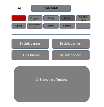 Home page a) Prvním elementem na stránce je logo clubu Max. Logo klubu máme hotové, je přiloženo v souboru logo Max a je zakomponováno do grafického podkladu, který potřebujeme navhrnout.