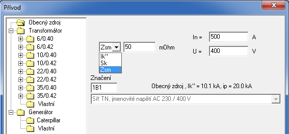 neznáme, můžeme v místě připojení změřit impedanci poruchové smyčky Z sm mezi fázovým a ochranným vodičem a zadat tuto naměřenou hodnotu v miliohmech. obr.