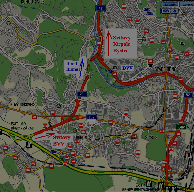 Mapa Jih Map South část #1 part #1 Červeně jsou silniční ukazatele.