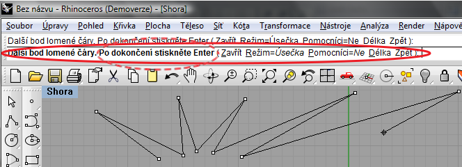 Příklad 1: Nakreslete libovolnou rovinnou lomenou čáru. Vybereme nástroj lomená čára. nebo Body zadáváme klikáním.