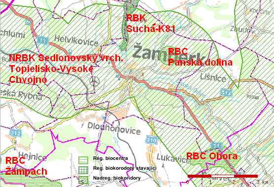 Regionální biocentra (RBC) Nejbliţší regionální biocentrum se nachází cca 2,5 km SV směrem. Jedná se o RBC Panská dolina.