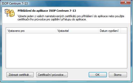 3 Založení uživatele a získání klientského certifikátu pro přihlášení do aplikace ISOP- Centrum 1. Spuštěním odkazu http://isop-centrum.