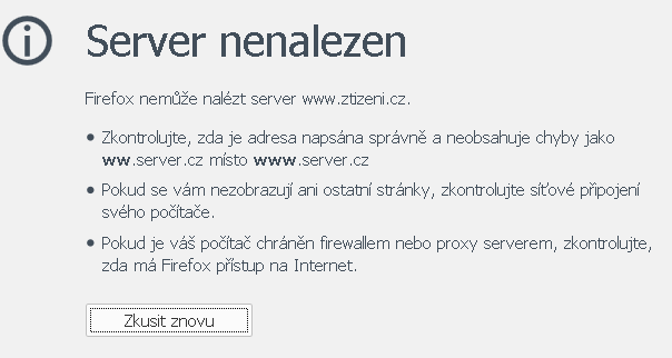 Řešení chybového hlášení "Server nenalezen" Chybové hlášení Server nenalezen je ve většině případů způsobeno pádem internetového připojení.