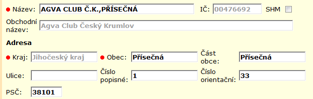 Červená tečka u názvu položky znamená, že vyplnění položky je povinné, tj. bez vyplnění této položky nelze záznam uložit.