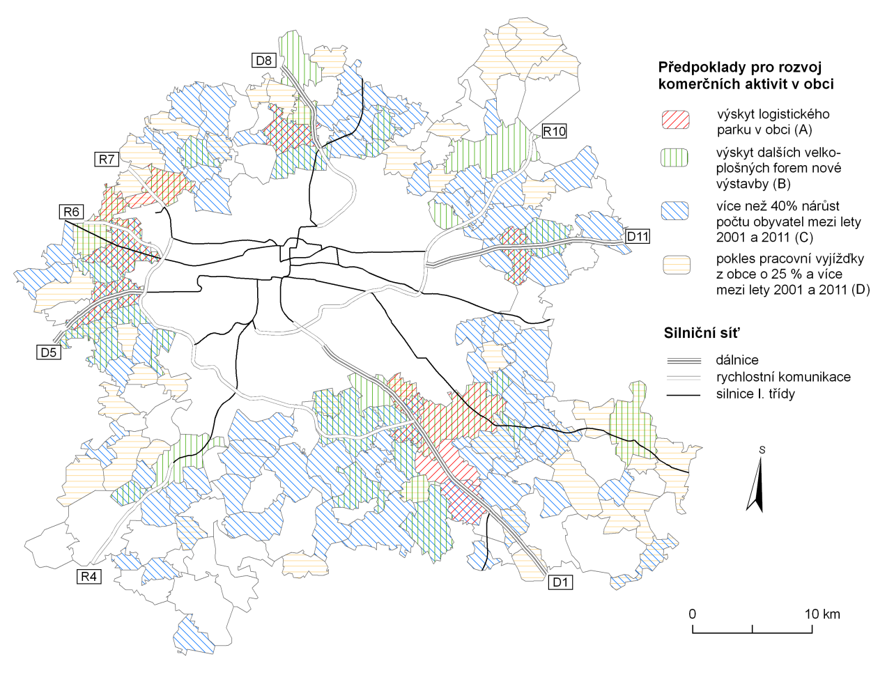 Pro zachycení vývoje a současného stavu rozložení komerčních aktivit v zázemí Prahy by bylo vhodné porovnat údaje z let 1991 a 2001 s rokem 2011.