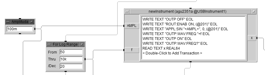 4.3.1 Měření přenosové modulové charakteristiky Pro měření modulové přenosové kmitočtové charakteristiky je nejprve nutné nastavit řídící bity pro spuštění zesilovače a nastavení jeho zesílení.