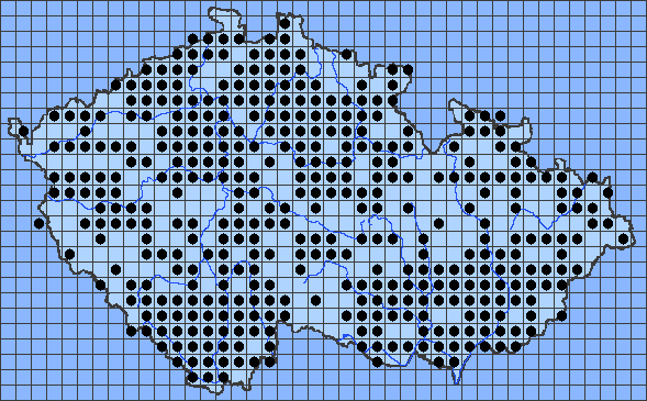 Obrázek 1: Průběh síťového mapování rozšíření slunéčka v České republice implementovaného v rámci projektu Biolib.cz ve spolupráci s Ondřejem Zichou. Stav poznání v říjnu 2008.