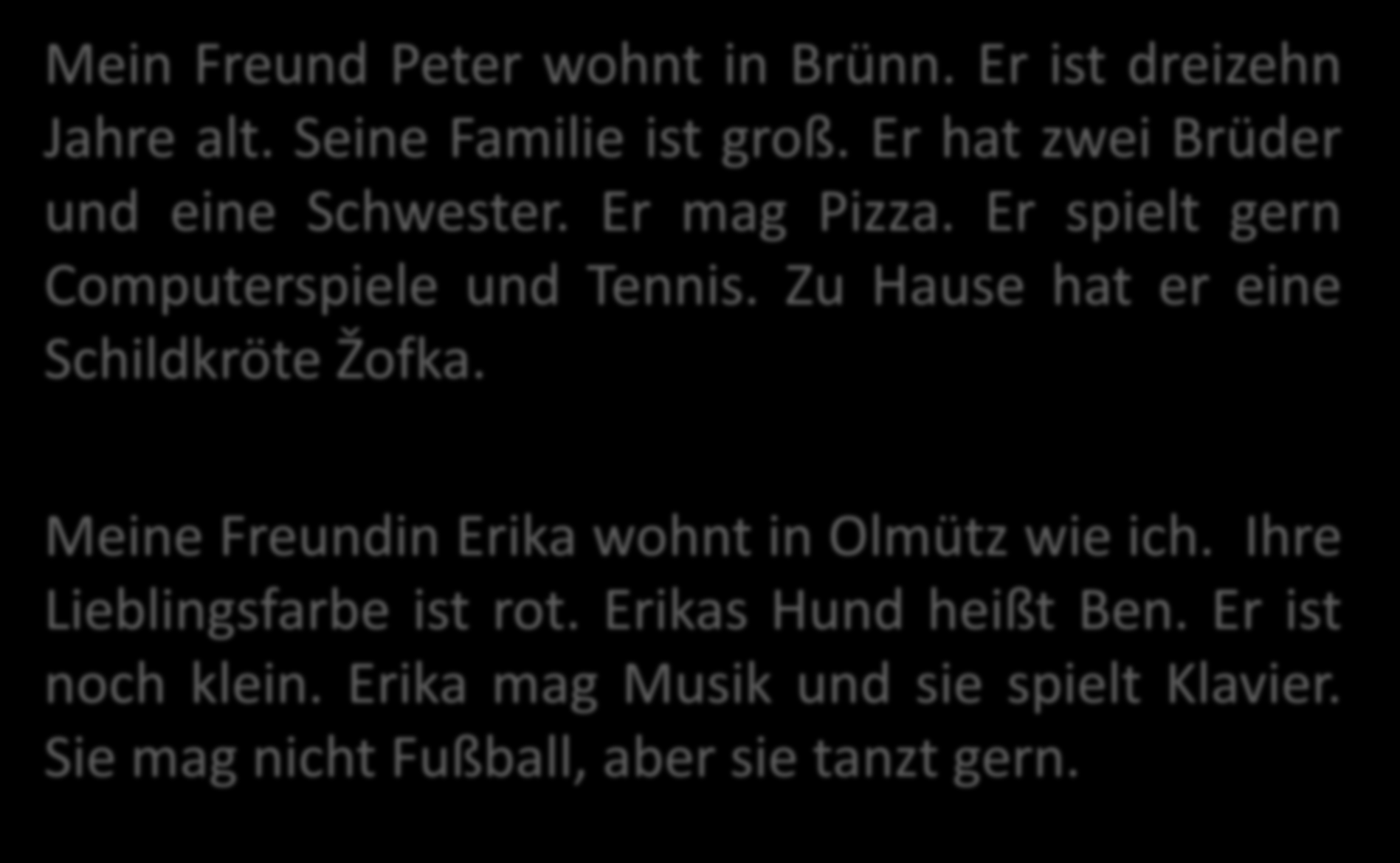 DAS SIND MEINE FREUNDE Mein Freund Peter wohnt in Brünn. Er ist dreizehn Jahre alt. Seine Familie ist groß.