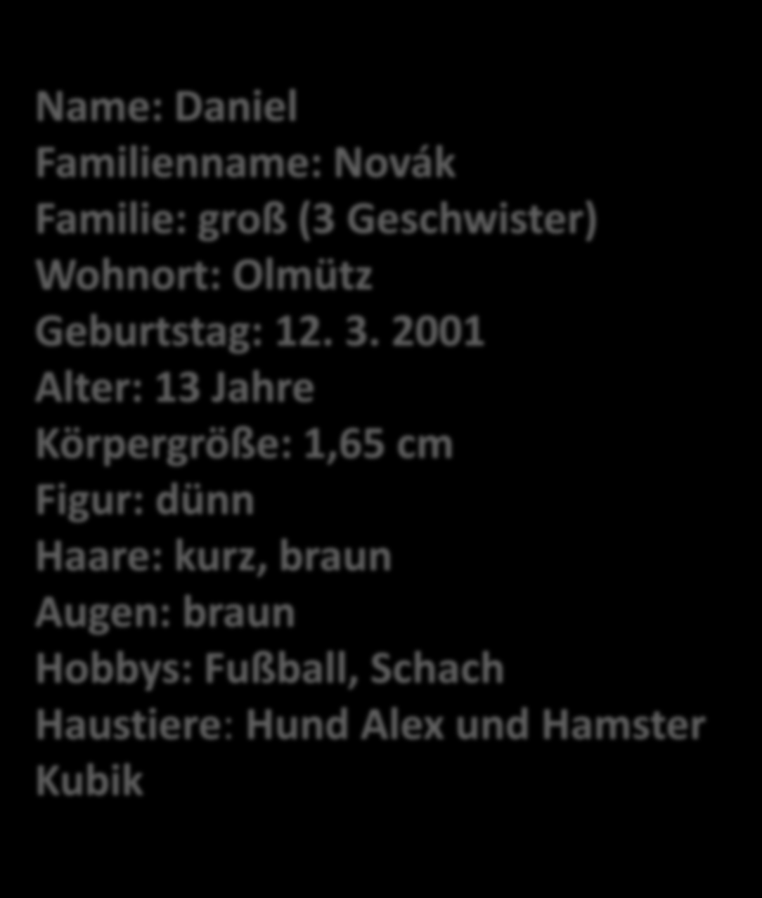 MEIN FREUND DANIEL Name: Daniel Familienname: Novák Familie: groß