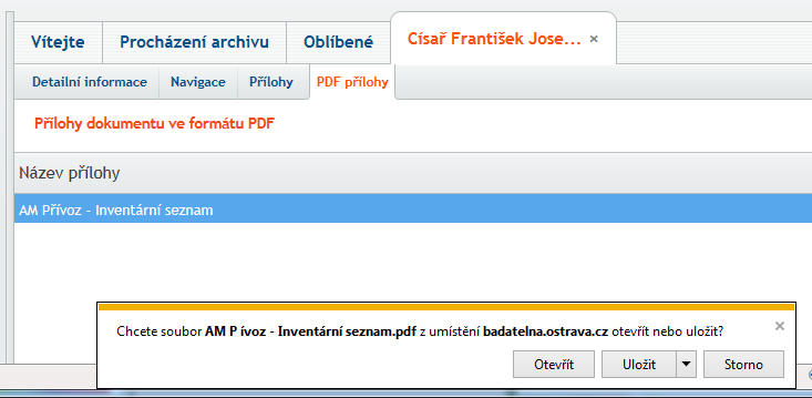 Tlačítkem Otevřít se v novém okně zobrazí obsah přílohy ve formátu PDF.
