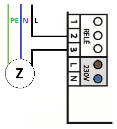 Elektrické zapojení pro funkce Fan a Bep : L - fáze (krajní vodič) N - nulový (střední) vodič PE - zemnicí (ochranný) vodič Z ovládané zařízení