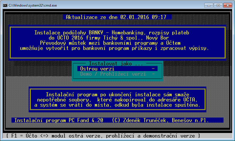 C:\UCTO2016. Po jeho zadání instalační program zkontroluje existenci potřebných souborů a rozbalí instalační balík.