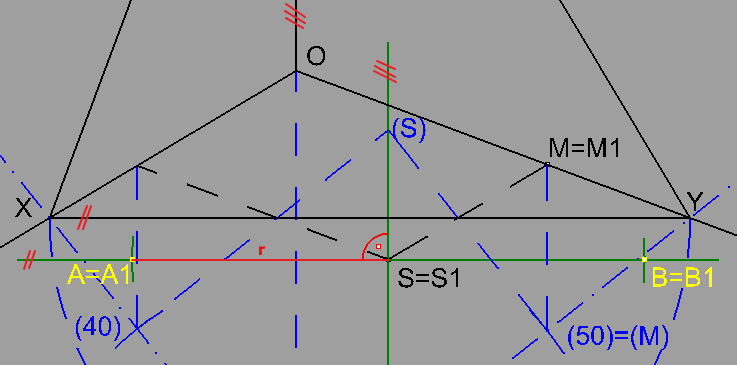 Poloměr kružnice k vidíme v otočení jako vzdálenost (S)(M).
