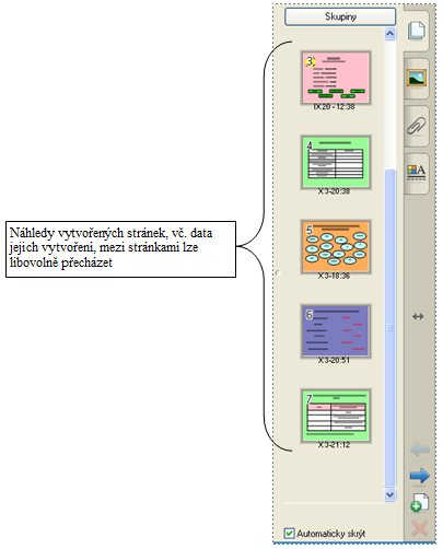 Snímky Při aktivaci této záloţky vidíme miniatury všech jiţ vytvořených stránek naší prezentace. Stránky jsou označeny datem a časem vytvoření.