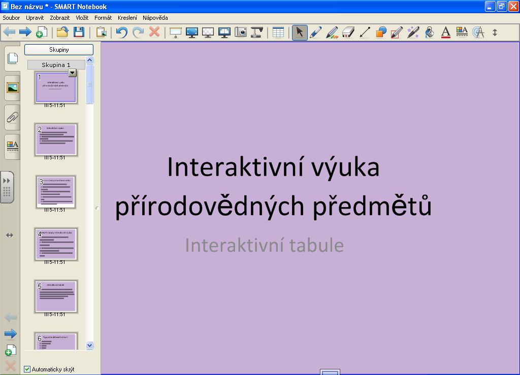 Obrázek č. 20: Importovaná prezentace z PPT do aplikace SMART Notebook Pro kaţdou prezentaci je typické její pozadí.